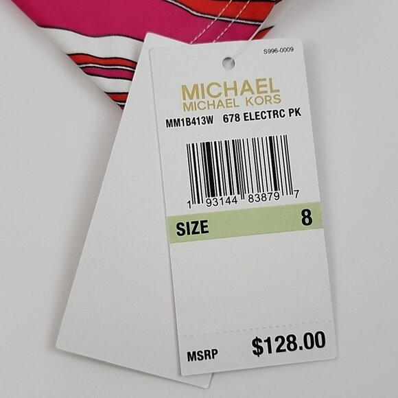 NWT Michael Kors One Piece Long Sleeves Swimsuit Electric Pink Animal Print Sz 8 - Picture 10 of 16